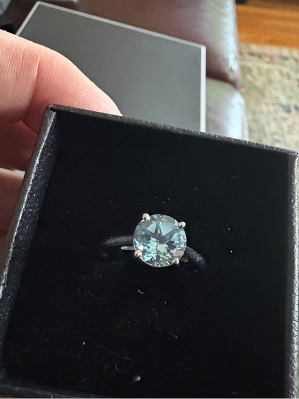 Genuine 925 SS Blue Topaz Solitaire Round-Cut Gemstone Ring - Women's Jewelry